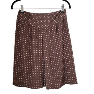Valentino Size 4 Brown with White Polkadot Skirt Front Pleat  100% Silk. EUC